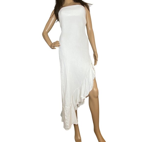 Free People Made Me Blush White Cotton Strapless Midi Dress With Side Slit XS - Picture 1 of 7